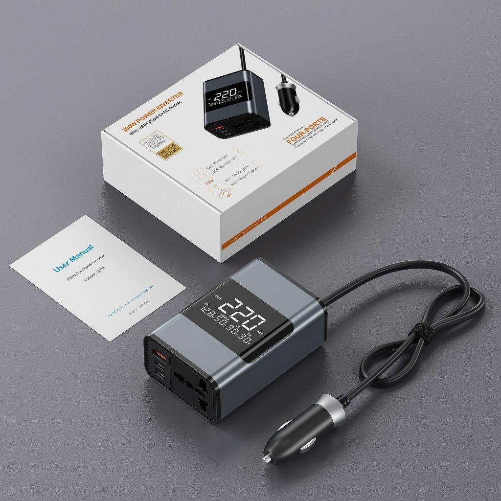200W 12/24V to 220V USB Ports Multi-Function Socket Car Inverter Portable Car Power Inverter Fast Charging Converter