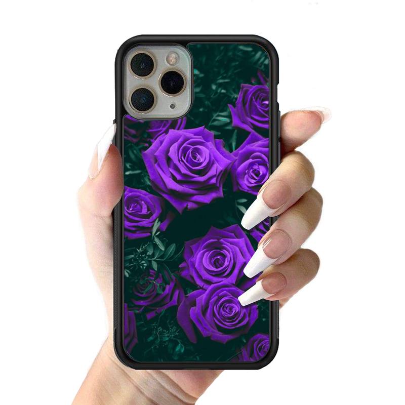 Aesthetics Purple Rose Phone Case Silicone PC+TPU Case for iPhone 11 12 13 Pro Max 8 7 6 Plus X SE XR Hard Fundas