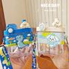 Dual Compartment Kids Water Bottle With Straw Silicone Sleeve - Cartoon Design 580ml BPA-Free PC Plastic