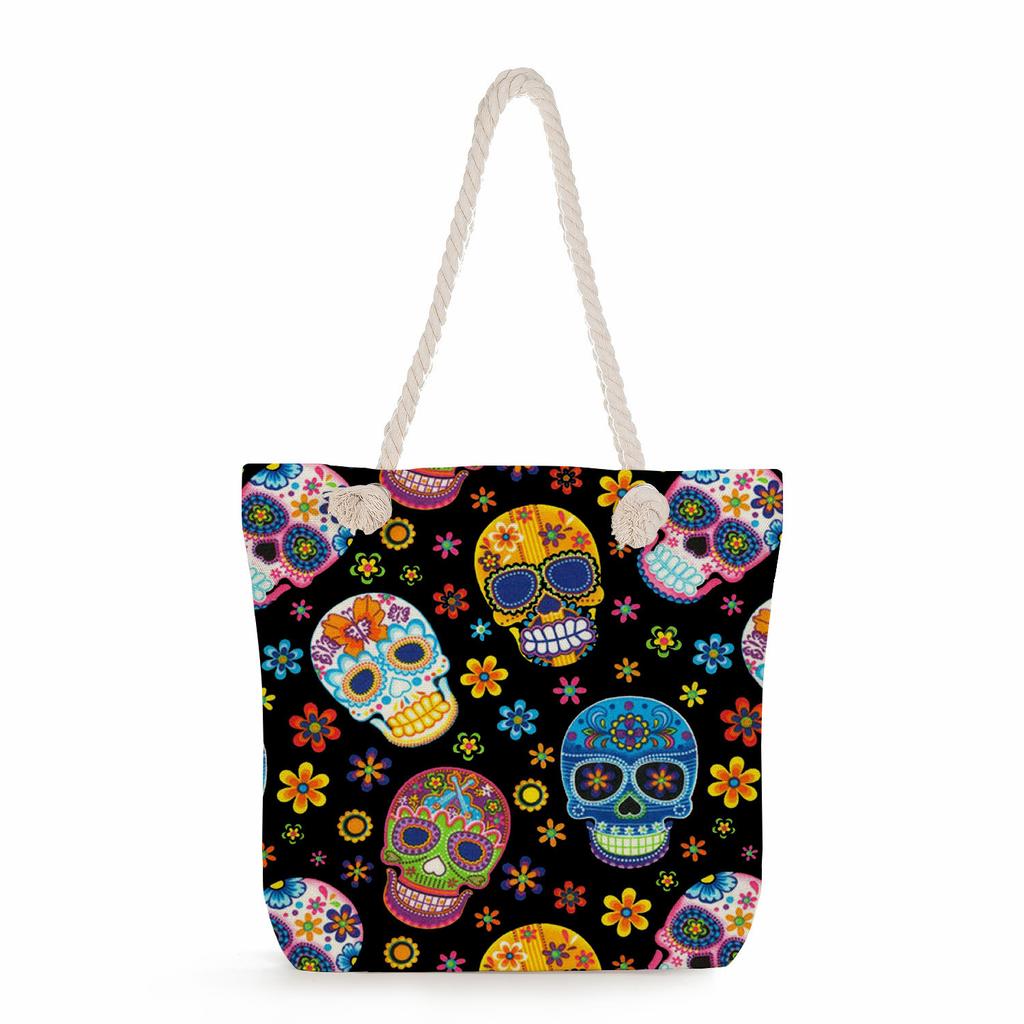 Skull print thick rope single-shoulder beach bag 7298 KTB