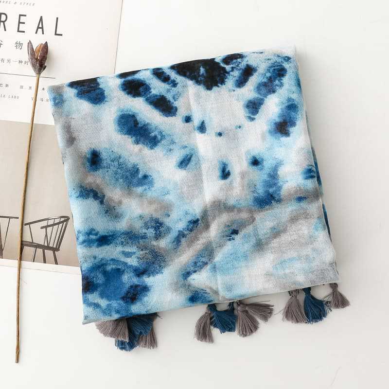 88*180cm Bohemian Style Women Viscose Scarf Summer Beach Shawl Cotton Linen Feeling Tassel Floral Pashmina Muslim Hijab Wrap