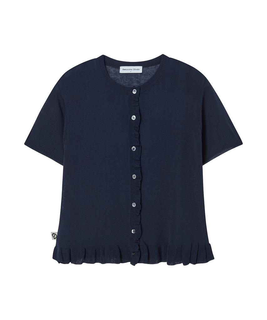 Awesome Studio Frill Detail Short Sleeve Knit Cardigan Navy