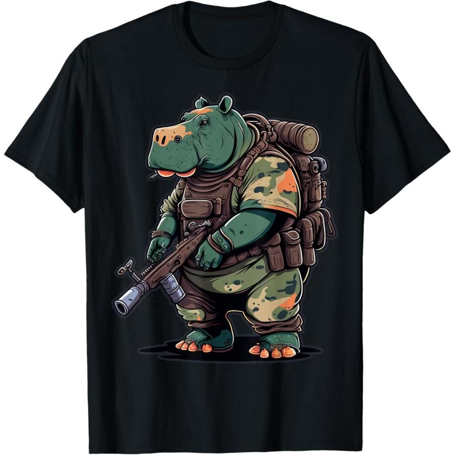 Soldier Hippo Army Military Hippopotamus T-Shirt XXXXXL чёрный