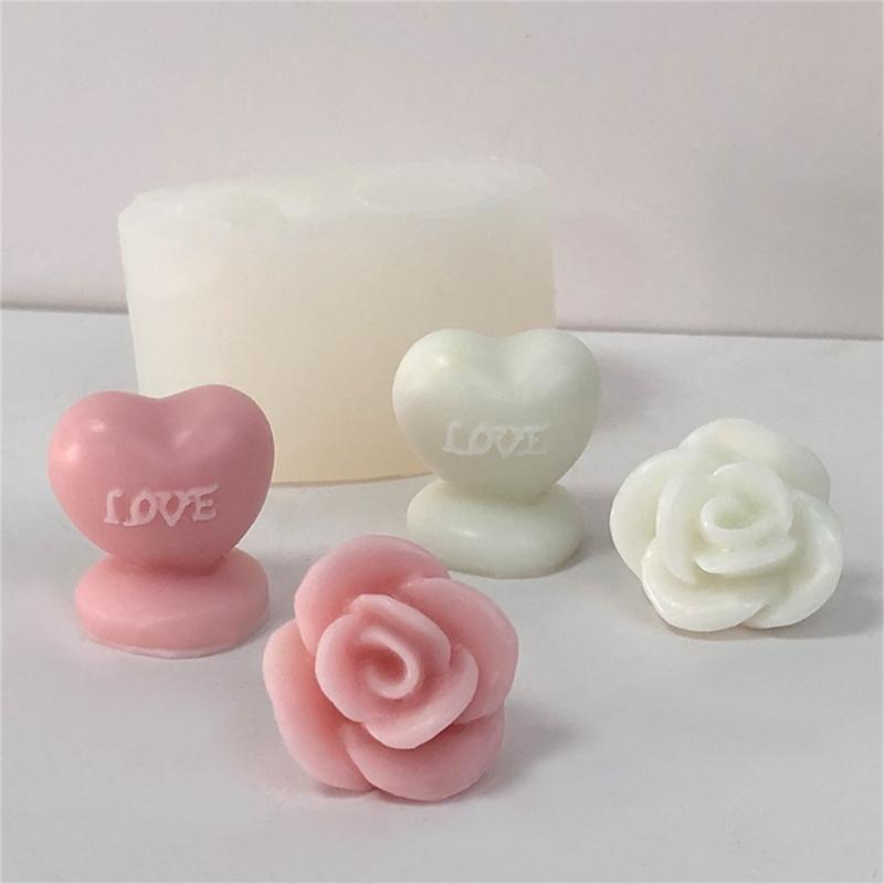 Heart Shaped Candle Silicone Mold for Making Candle Soap Plaster Ornemant Resin Craft, Rose Candle Silicone Molds