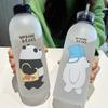 1000 ml roztomilý pohár Panda Bear Plastová průhledná matná kreslená láhev na vodu
