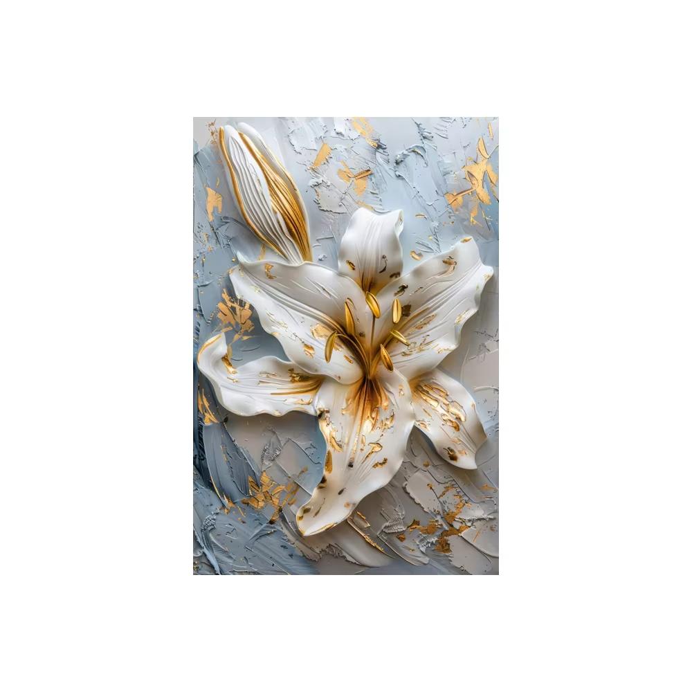 

Fashion Gold and White Flower Canvas Posters Painting Abstract 3D Lily Flowers Wall Art Print for Bedroom Living Rome Home Decor 30x45cm No Frame