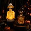 Atmosfærisk Natlys til Bar Gotisk Halloween Kranie Skulptur med Tophat Og Kappe, Uhyggelig Resin Dekorativ Skelet Figur Kontor Figur