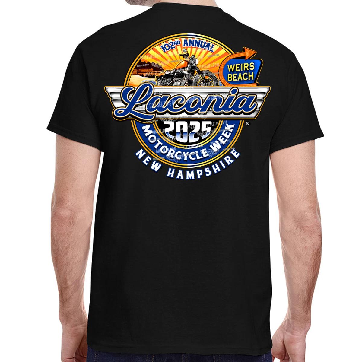 2025 Laconia Motorcycle Week Retro Label T-Shirt No Harley XS
