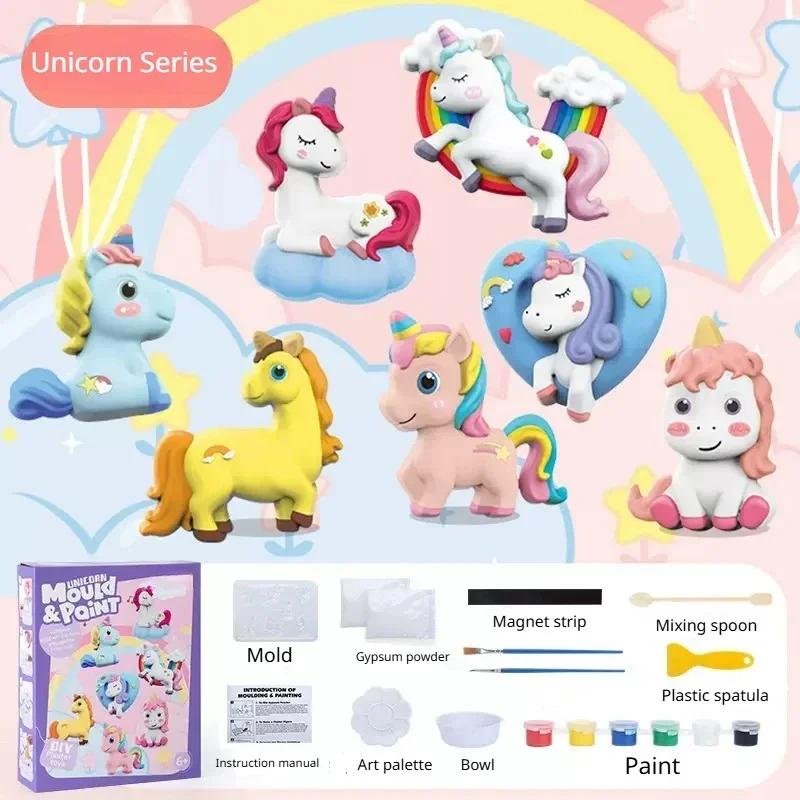 Children Creative DIY Plaster Mold Full Set Handcrafted Painting Coloring Pigment Unicorn Cake Animal Graffiti Art Mini Toys