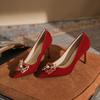 813-13 High-heeled Wedding Shoes Women's Thin Heels 2025 New Xiuhe Bridal Shoes Pointed Head Shallow Mouth Square Buckle Wedding Shoes
