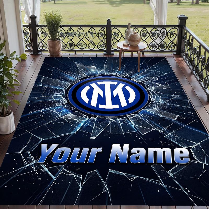 Custom Text Printed Rug Inter Milan Non Slip Floor Carpet For Home Room Decor