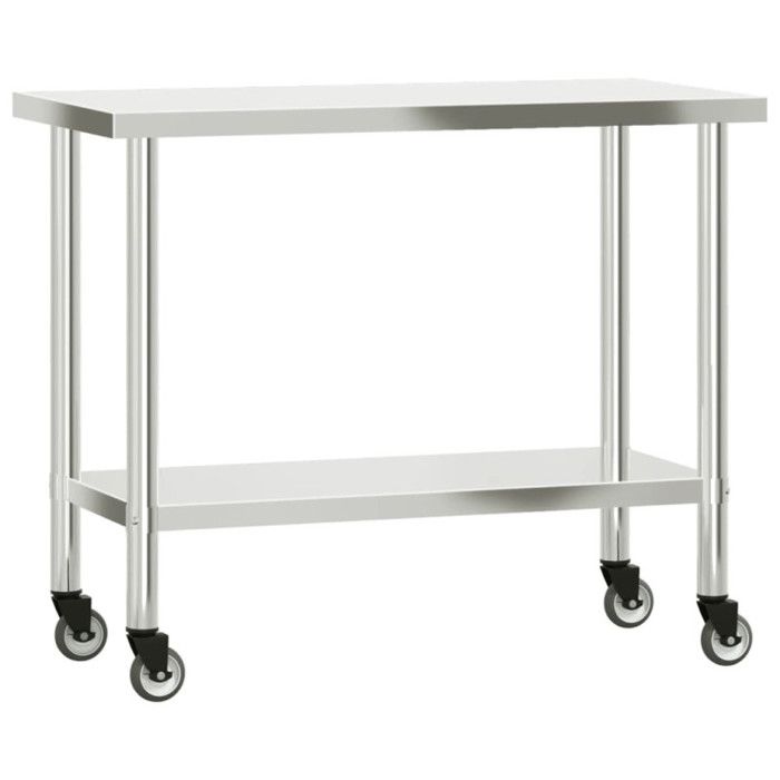 Kitchen Work Table - VIDAXL - 110x55x150 Cm - Stainless Steel - 4 Wheels - Storage Shelves