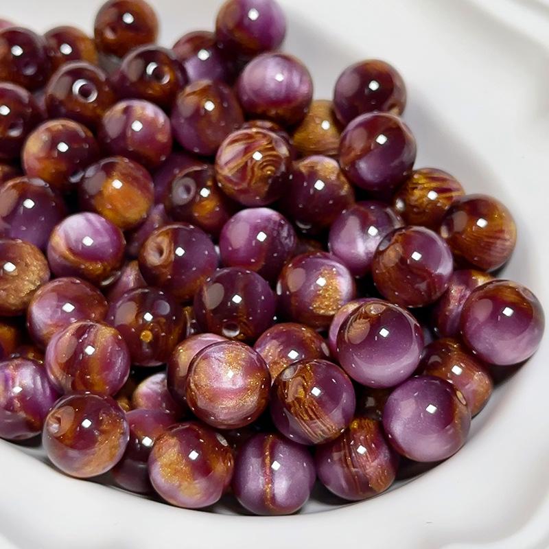 10pcs Dreamy Starry Sky Streamer Smudged Jade Flower Gold Through-hole Round Beads Loose Beads Diy Handmade Beaded Bracelet Jewelry Materials