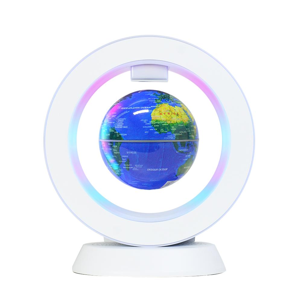Round  World Map Rotating Magnetic Levitation Floating Globe for Desktop Decor Education Children with bluetooth Speaker белый