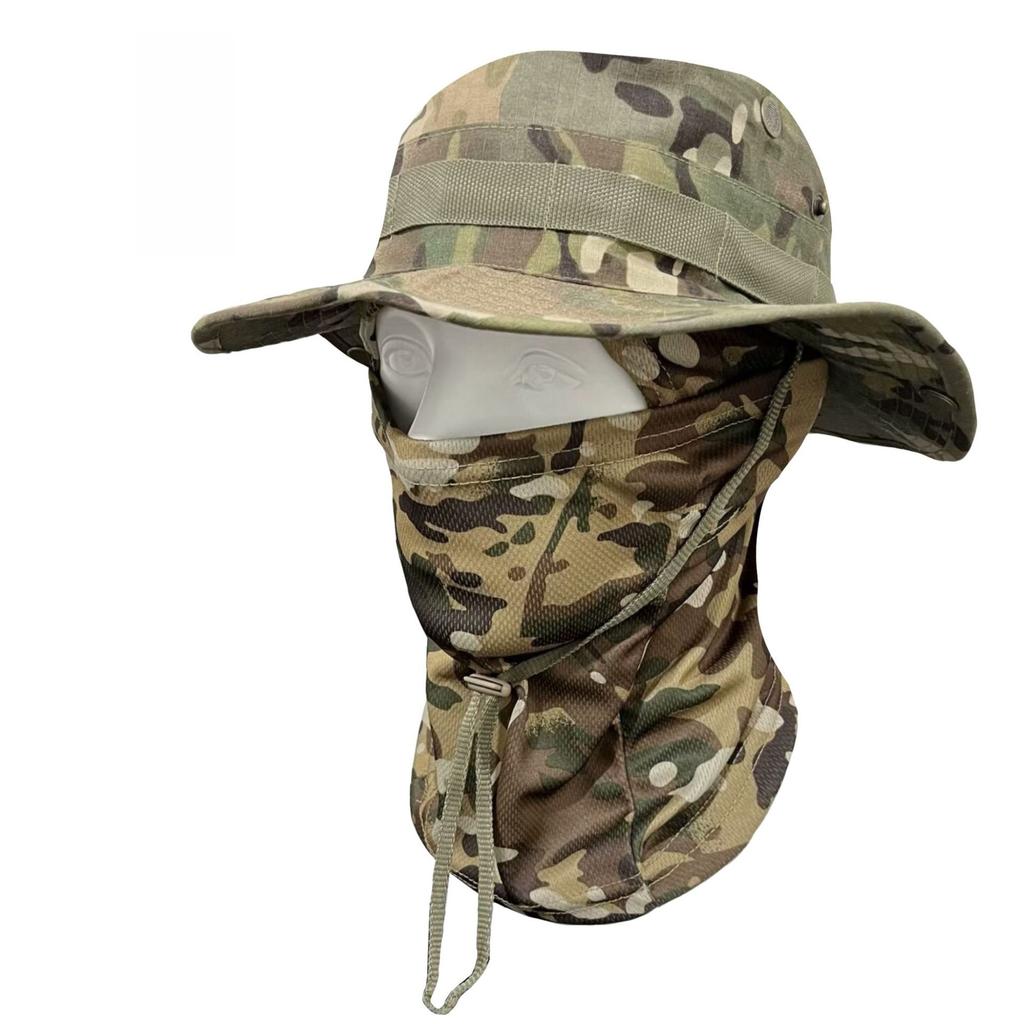 Outdoor Camouflage Taktischer Fischerhut Kapuzen-Set Gesichtsmaske Sonnenschutz Polyester Vier Jahreszeiten für Radfahren Bergsteigen
