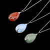 Natural Stone Crystal Agate Water Drop Winding Silk Tree Of Life Pendant Necklace Sweater Chain Water Drop Rough Stone N779
