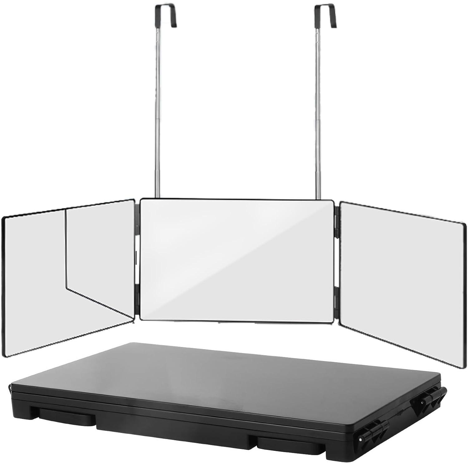 

Зеркало для бритья с тремя складками, с телескопическими крючками, регулируемыми по высоте, для самостоятельной стрижки волос, макияжа, необходимое для переноски, белое