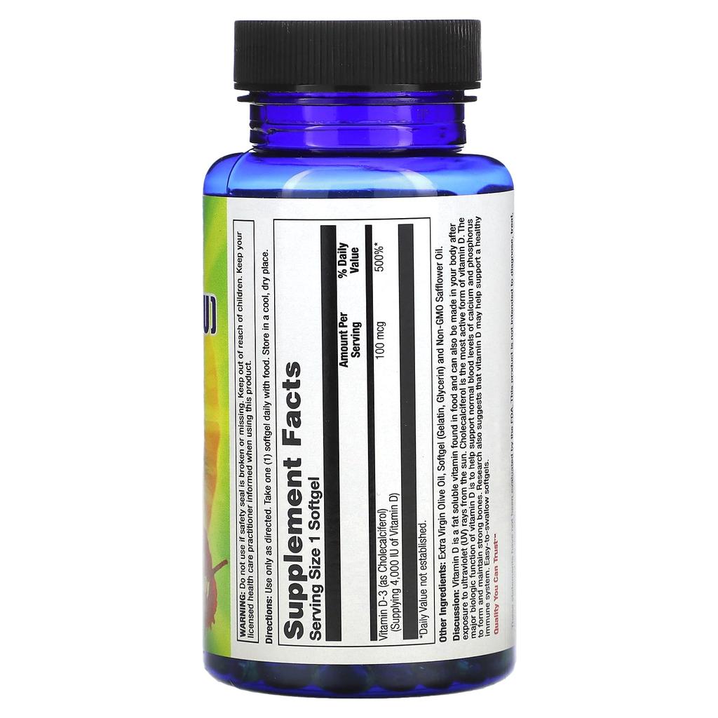 Nature's Life Super D-3, 100Mcg(4,000Iu), 100 Softgels