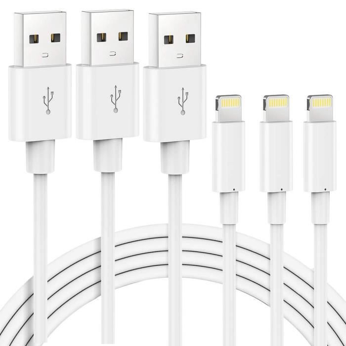 Lot de 3 Câble USB Chargeur pour iPhone - PROSHOP - 1M - Blanc