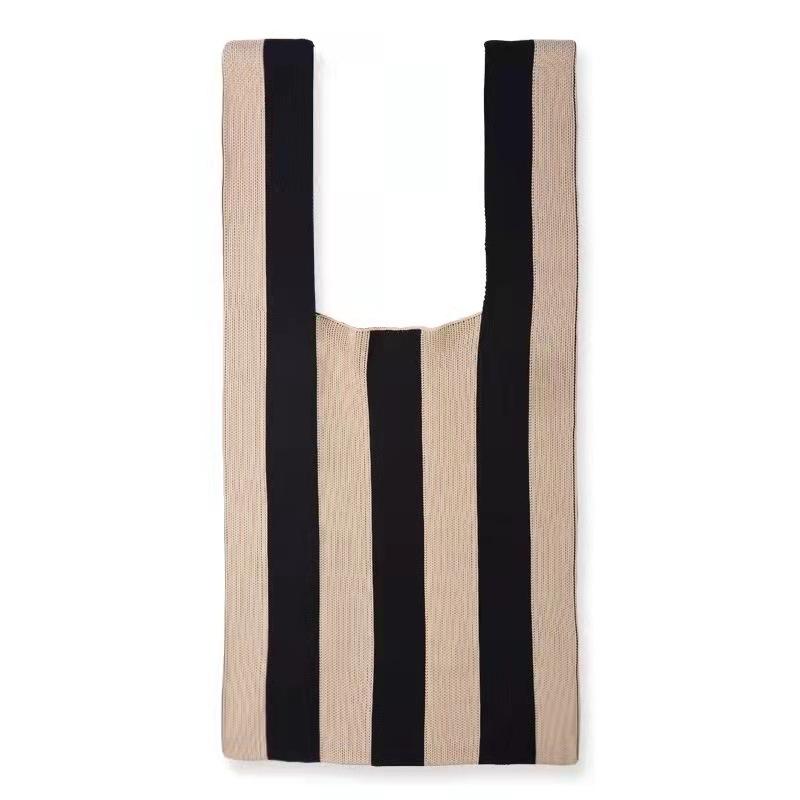 Women's Bags Niche Stripes Simple Texture Trendy Small Objects Contrast Color Stripes Checkerboard Knitted Shopping Bag Handbag