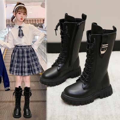 Girls Boots New Autumn and Winter Little Girl High Boots Black Princess Boots Model Catwalk Boots Riding Boots