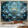 1 Elegant Blue and Gold Lotus Tapestry - Bohemian Hippie Polyester Wall Decoration