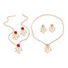 Faux Red Coral Drop Earrings And Necklace Textured Alloy Jewelry with Red Enamel Zircon Accents Unique Ocean-Inspired Design Gift for Women