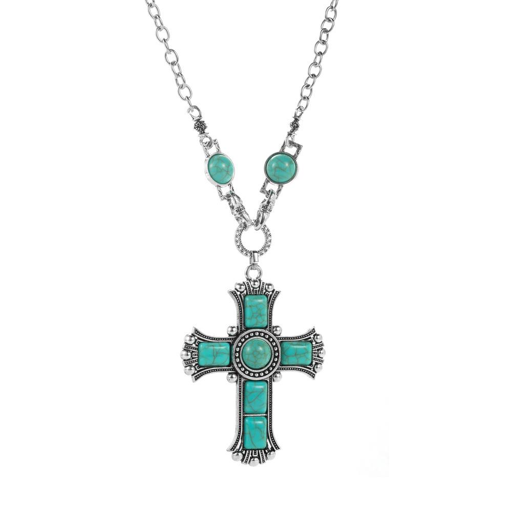 

Retro Exaggerated Personalized Cross-shaped Necklace with Multiple Layers of Alloy Sweater Chain Pendant Accessory for Women синий