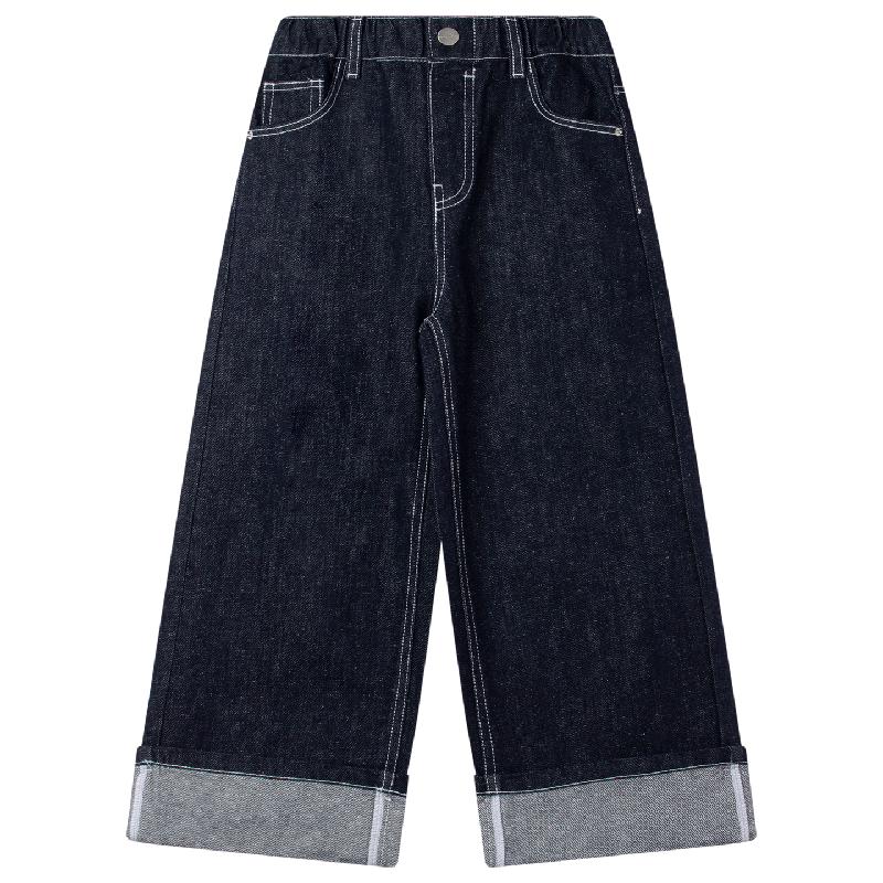 

Mucmukn Unisex Kids Rolled-Cuff Embroidered Soft Non-Fading Jeans 140CM