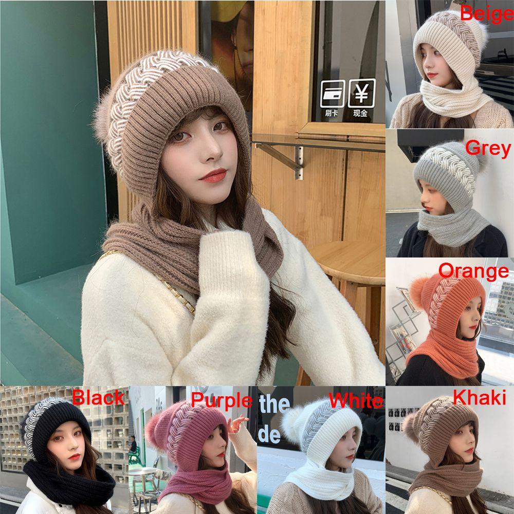Windproof Women's Warm Knitted Wool Hat Autumn and Winter Scarf Hats Cap Winter Hat