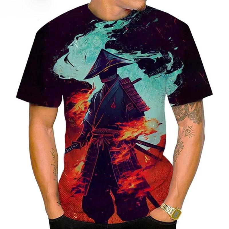 3D Printed Japanese Ninja T Shirt For Men Warrior Pattern Tees Summer Harajuku Loose Round Neck Tops Short Sleeves Kids T-Shirts