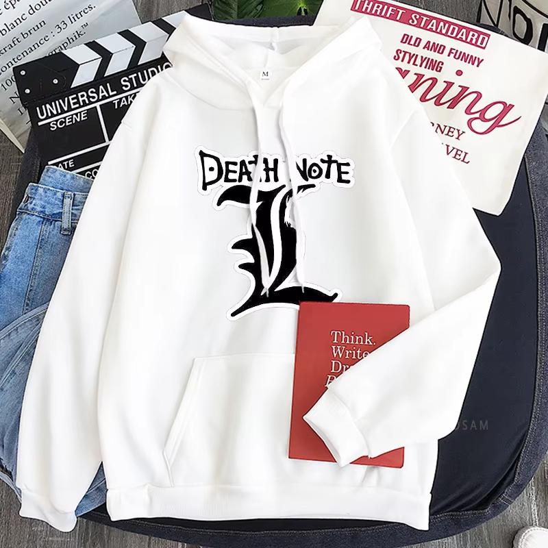 Harajuku Anime Death Note Logo Manga Long Sleeve Sweatshirts for Women Men Winter Warm Gothic Itself Oversized Hoodies Clothing