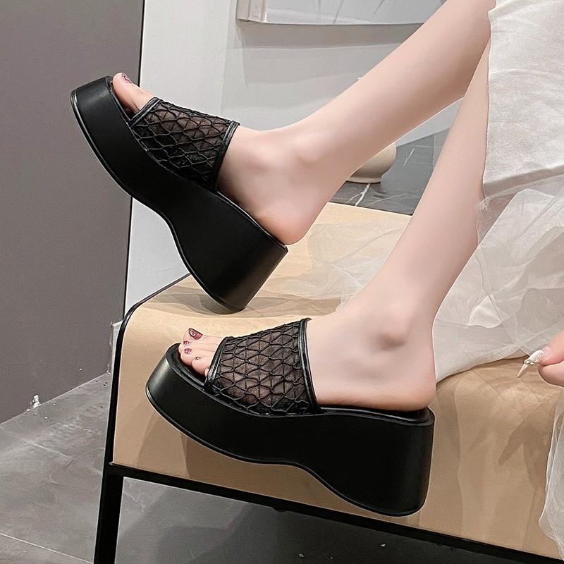 Fashion 2025 Summer Hollow Out Mesh Wedge Sandals Women Peep Toe Chunky Platform Slippers Woman Non Slip Thick Bottom Outdoor Slides