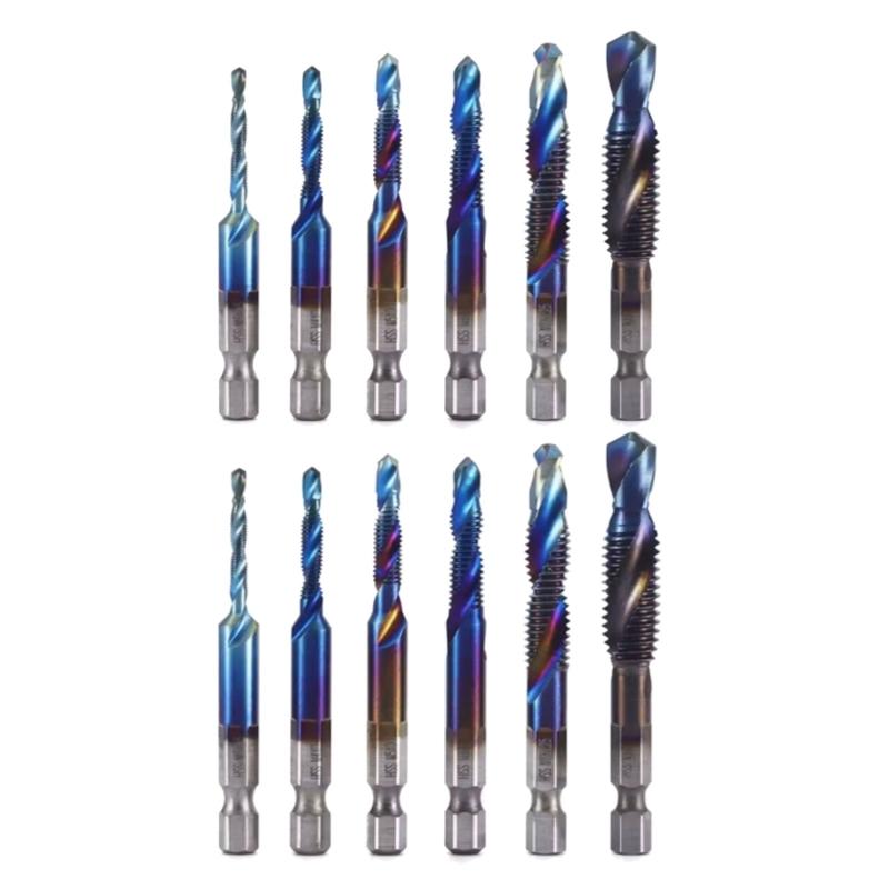 Metric Thread Tap Drill Bits Set 3 To M10 Titaniums Plated HSS Hex Shanks for Wood Plastic Aluminum