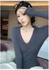 Velvet Washed V-Neck Slim-Fit Knit Top - Long Sleeve, Textured, High-End for Autumn/Winter 2026