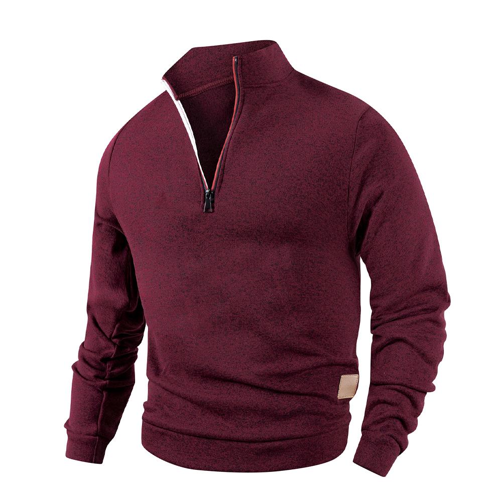 Felpa con Mezza Zip da Uomo in Pile Dolcevita Pullover con Etichetta in Pelle Maglioni alla Moda Uomo Outdoor Collo Alto Manica Lunga