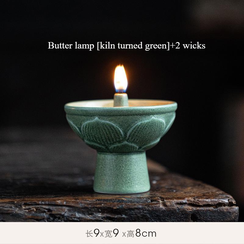 Retro Chinese ceramic celadon oil lamp vintage everbright candle holder tea light stand for home decor zen living room
