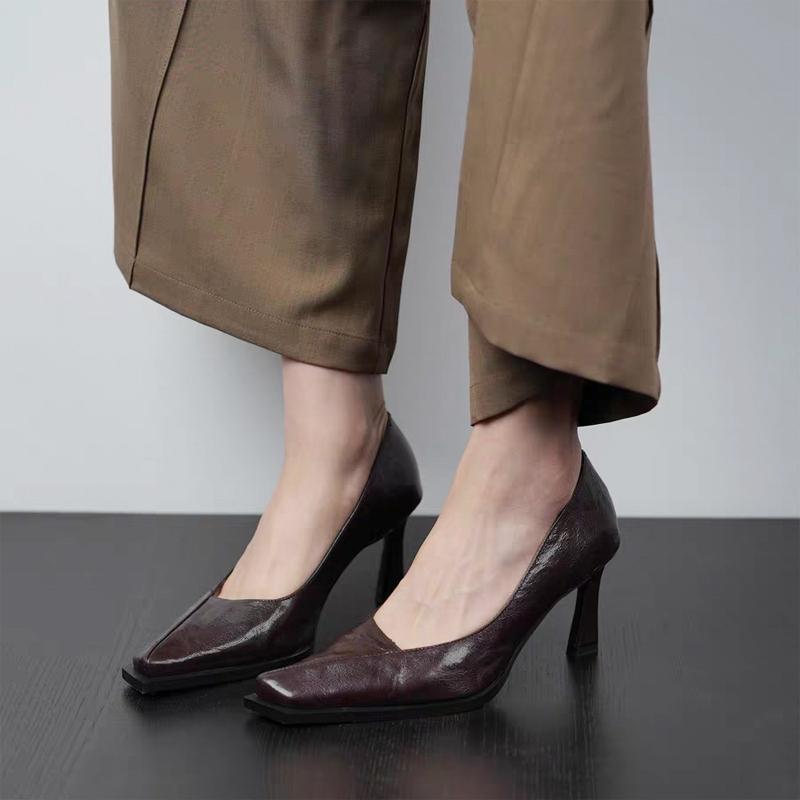 Shallow Square-toed High-heeled Shoes, Thin-heeled Single Shoes, Niche Design, Light Retro Women's Shoes