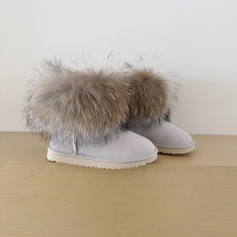 Winter Schneestiefel Damen Fuchshaar Niedriger Schaft Rindsleder Plüsch Warm Leicht Damenstiefel Stiefel
