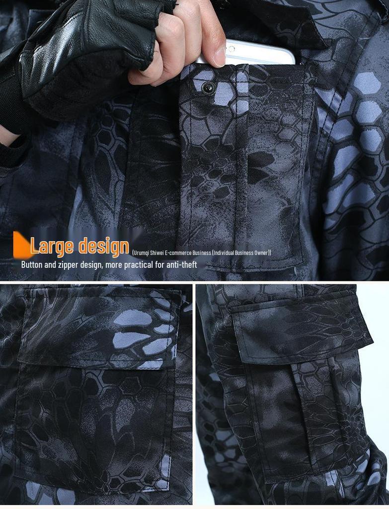Men's Black Python Pattern Camouflage Workwear Set - Wear-Resistant Labor Protection for Spring and Autumn