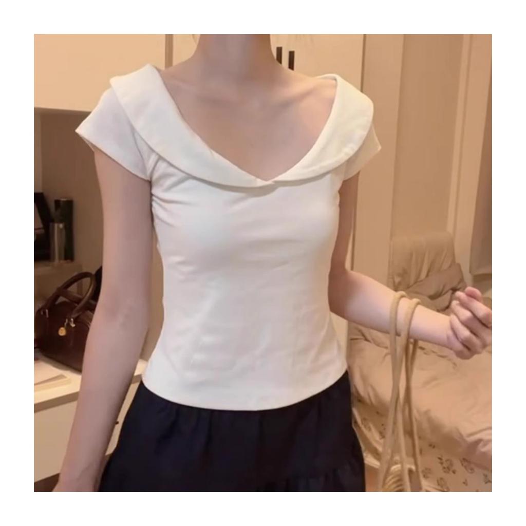 Retro College Style White Doll Collar Simple Temperament Short-sleeved T-shirt Summer New Fashion Versatile Short Top