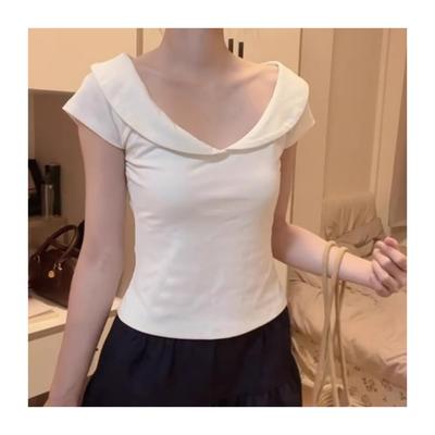 Retro College Style White Doll Collar Simple Temperament Short-sleeved T-shirt Summer New Fashion Versatile Short Top