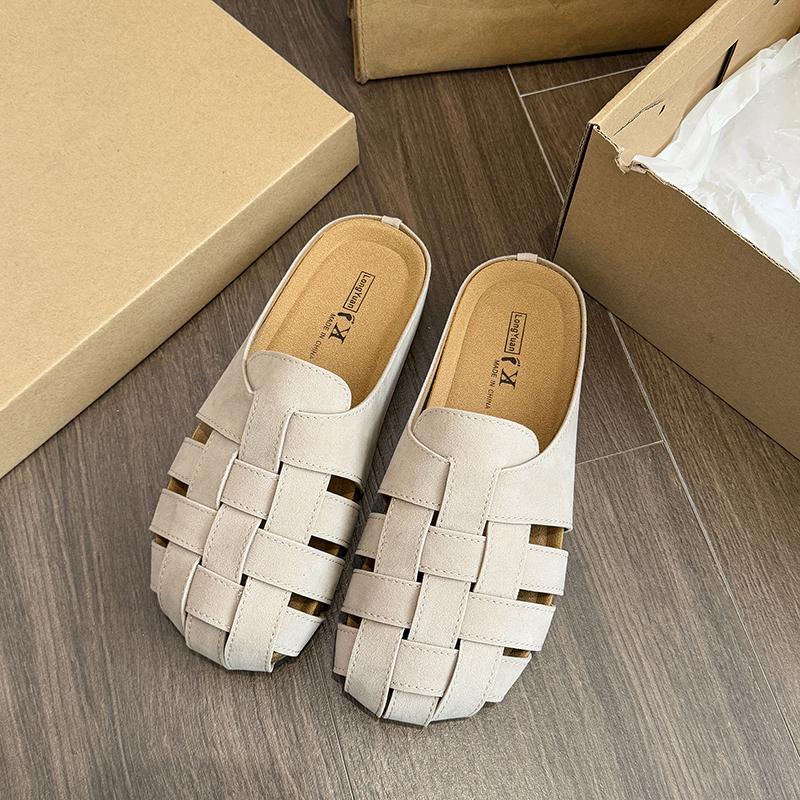 CRLAYDK Retro Women's Slip On Mules Closed Toe Slippers Ladies Backless Suede Leather Slides Walking Dressy Loafers Casual Shoes