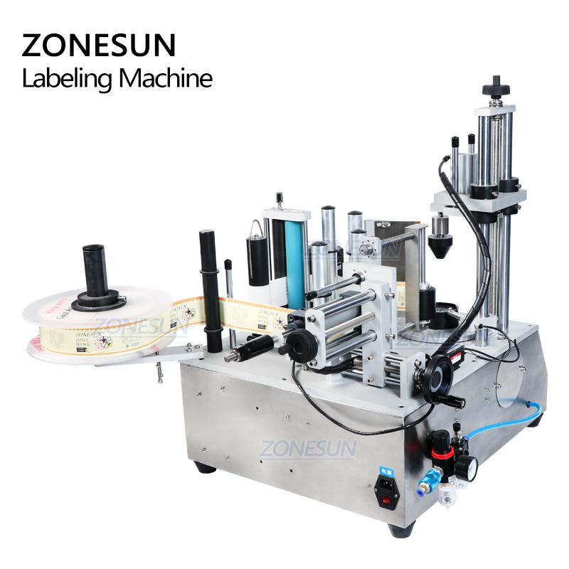 ZONESUN Semi-auto Hexagon Round Bottle Labeling Machine Sauce Jam Honey Label Sticker Applicator Wrap-around Labeler ZS-TB300W