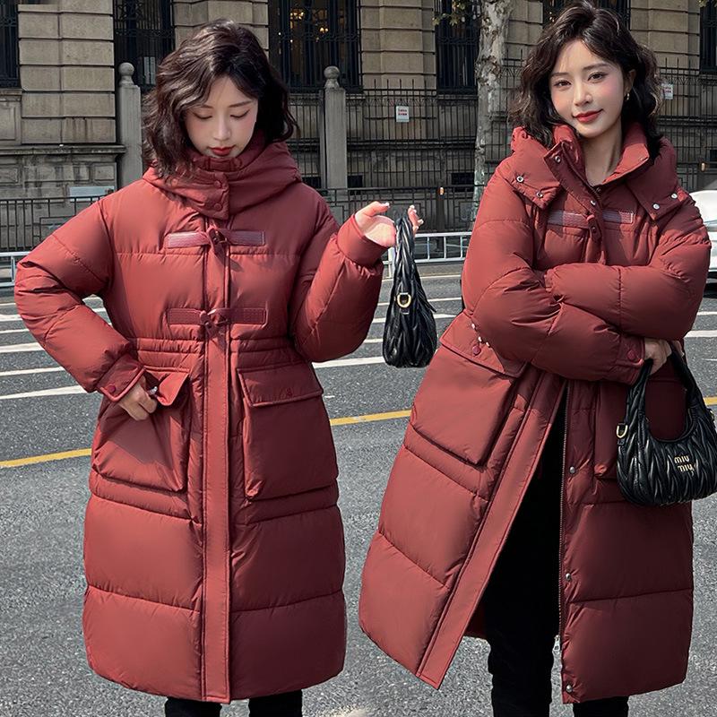 

Women s Mid-Length Hooded Down Coat - Korean Winter Style, Thick & Cold-Proof L кавовий
