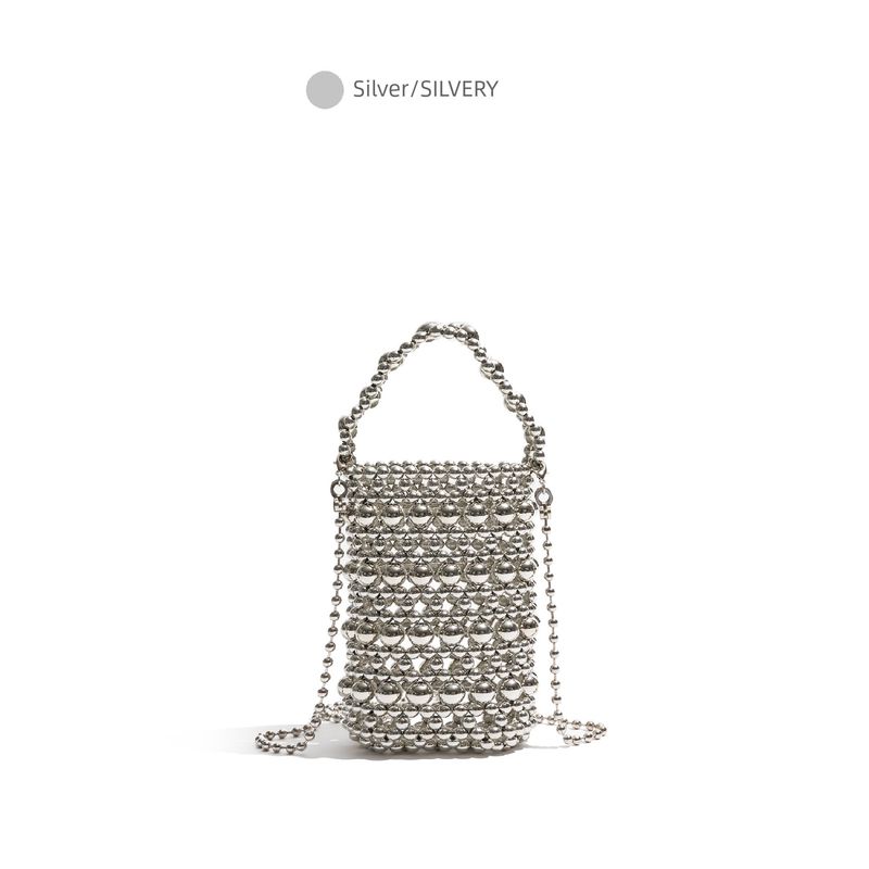 

Ckkui Retro Minority Beaded Bag for Women 2025 Early Summer Wear Mobile Phone Bag Mini Fancy Shoulder Bag Silver