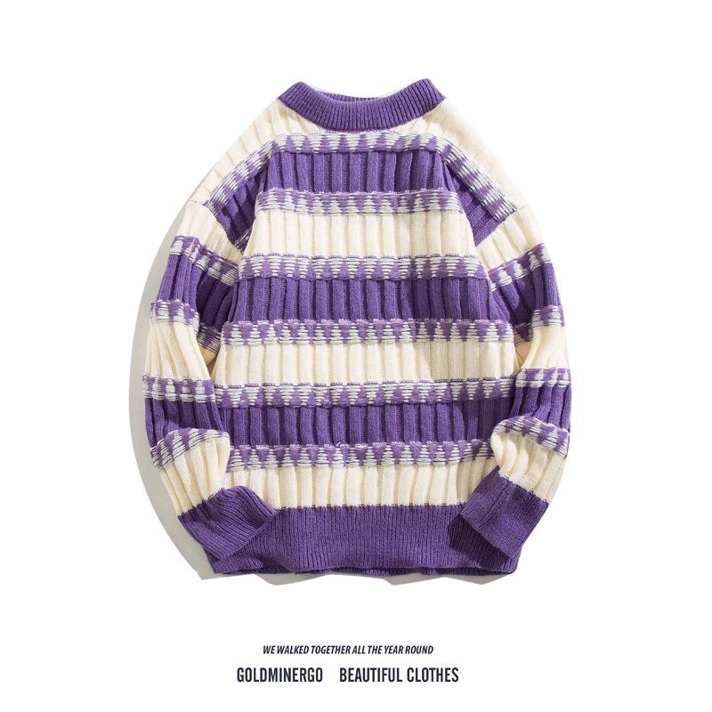 Herren Winter gestreifter Farbblock Pullover - Locker & Stylischer Strickpullover für Teenager & Jungen