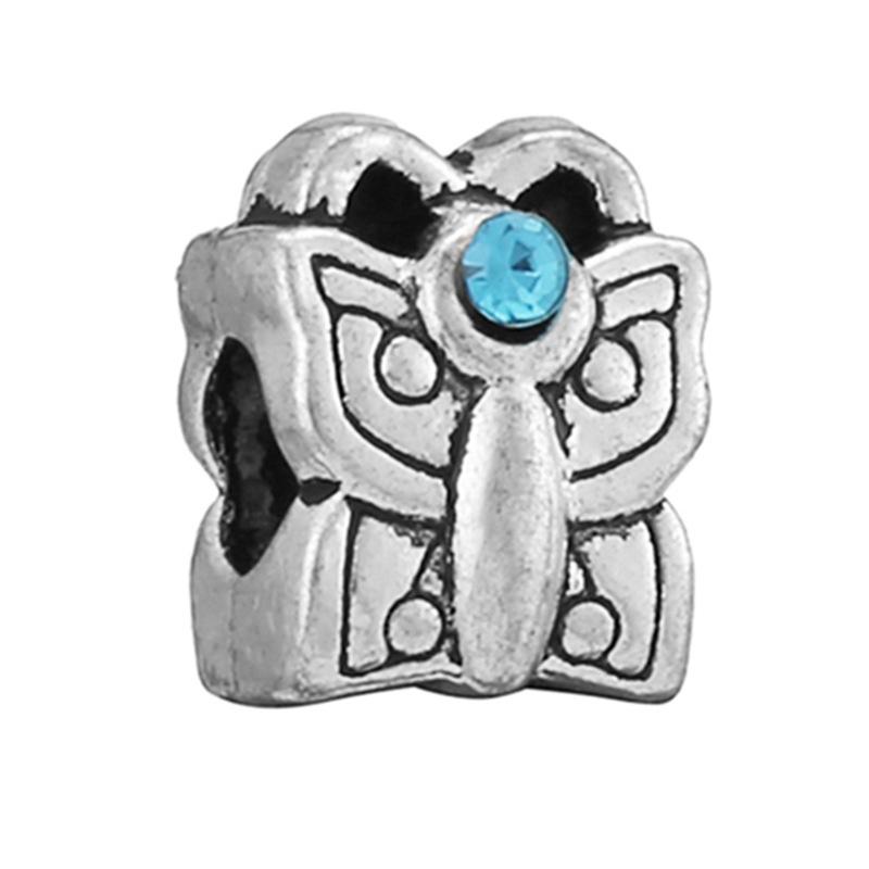 New Silver Plated Blue Diamond Alloy Large Hole Charm Beads For DIY Bracelet Necklace Jewelry Accessories Gifts