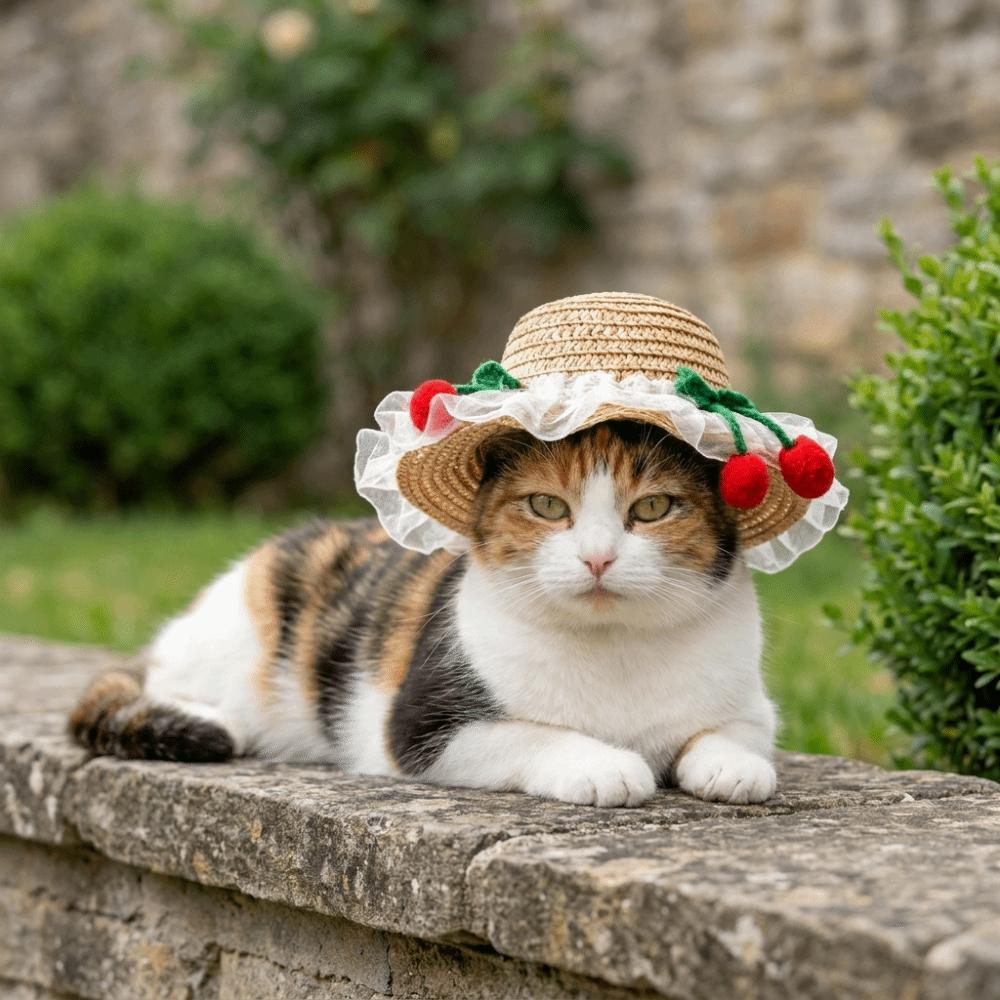 Adjustable Pet Sun Hat Lace Decor Dog Sun Protection Cap Fashion Cat Sunshade Hat Walking Hiking