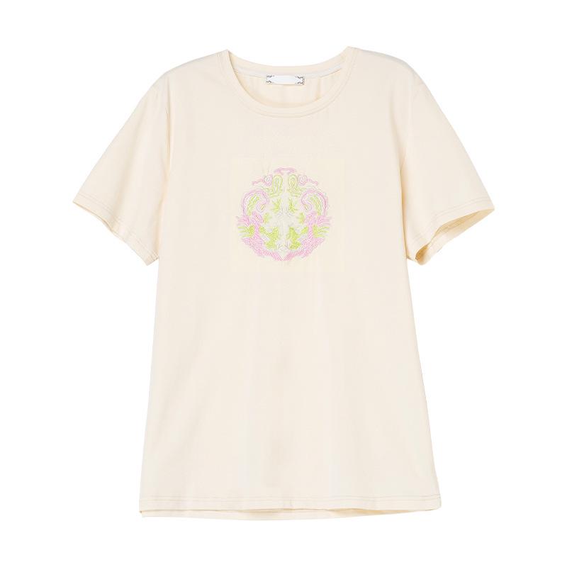 Damen Übergröße Baumwoll-T-Shirt mit Stickerei - Kurzarm, lockere Passform für den Sommer